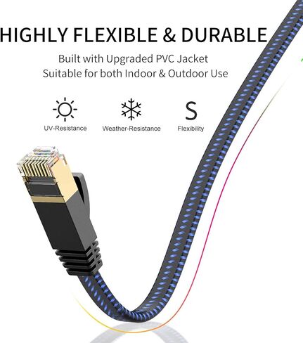 Cat 7 Ethernet Cable Cat7 High Speed ​​Flat Gigabit RJ45 LAN Cable 10GBPS محمية شبكة الإنترنت تصحيح تصحيح متوافق للألعاب PS5 PS4 PS3 Xbox PC. in Kuwait