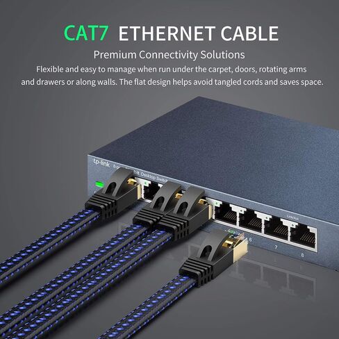 Cat 7 Ethernet Cable Cat7 High Speed ​​Flat Gigabit RJ45 LAN Cable 10GBPS محمية شبكة الإنترنت تصحيح تصحيح متوافق للألعاب PS5 PS4 PS3 Xbox PC. in Kuwait