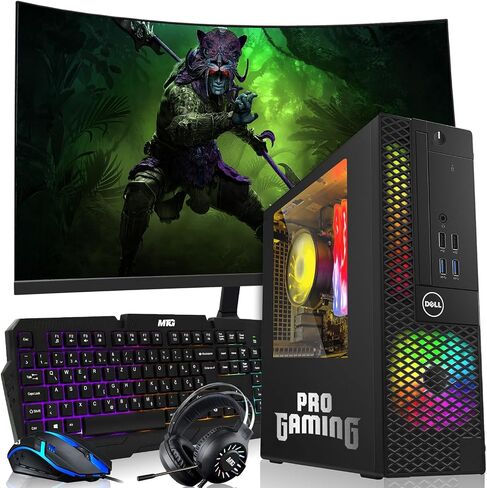 Dell OptiPlex Desktop PC – Intel Core i7, 32GB ARGB RAM, 1TB SSD, 32 Inch Curved Monitor, GT 1030 Graphics, RGB Keyboard with AI Copilot Key, Mouse & RGB Headphones, Windows 11 Home (Renewed) in Saudi Arabia