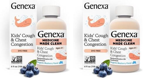 Genexa Kids' Liquid Cough & Chest Congestion Medicine - 4oz - Multi-Symptom Congestion Relief - Certified Vegan, Organic, Gluten Free & Non-GMO - Homeopathic Remedies (Packaging May Vary) in Kuwait