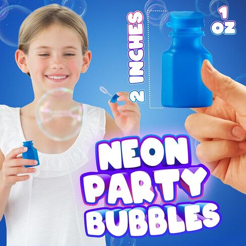 فقاعات صغيرة نيون للحفلات للأطفال - (عبوة من 12) عصا فقاعية كبيرة وزجاجات لنفخ الفقاعات وهدايا حفلات أعياد الميلاد وهدايا الألعاب ومستلزمات حفلات الصيف الخارجية ومستلزمات الكرنفالات وحقائب جودي in Kuwait