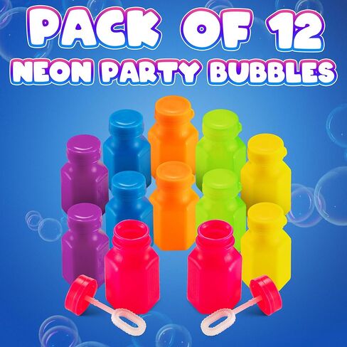فقاعات صغيرة نيون للحفلات للأطفال - (عبوة من 12) عصا فقاعية كبيرة وزجاجات لنفخ الفقاعات وهدايا حفلات أعياد الميلاد وهدايا الألعاب ومستلزمات حفلات الصيف الخارجية ومستلزمات الكرنفالات وحقائب جودي in Kuwait