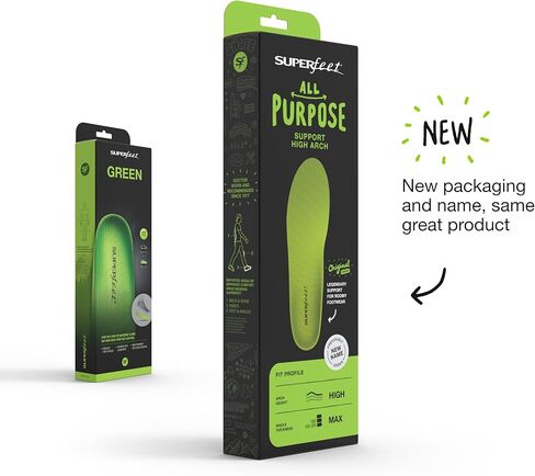 Superfeet All-Purpose Support High Arch Insoles (Green) - Trim-To-Fit Orthotic Shoe Inserts - Professional Grade - Men 2.5-5 / Women 4.5-6 in Kuwait