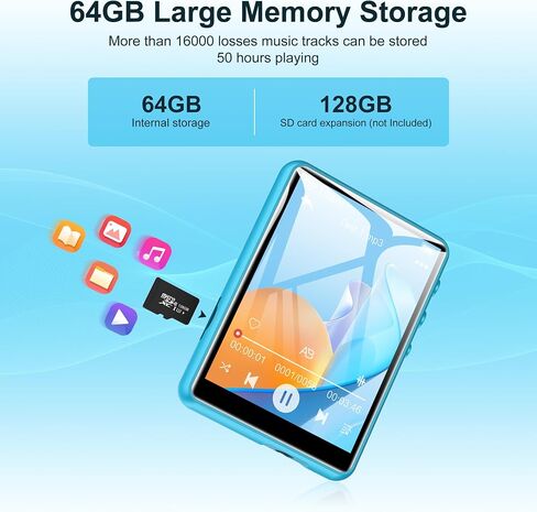 HiFi MP3 Player Lossless DSD High Resolution Digital Audio Music Player, Portable High Definition Portable Audio Player with 128GB Memory Card Supports up to 256GB. in Saudi Arabia