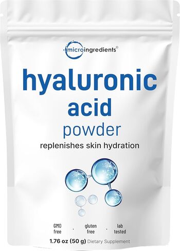 Hyaluronic Acid Serum Powder, High Molecular Weight, Cosmetics Grade, 30 Gram, Support Hydration and Moisture, Water Soluble (Within 2 Hours), Vegan Friendly in Kuwait