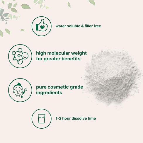 Hyaluronic Acid Serum Powder, High Molecular Weight, Cosmetics Grade, 30 Gram, Support Hydration and Moisture, Water Soluble (Within 2 Hours), Vegan Friendly in Kuwait