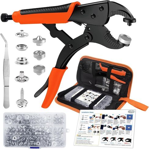 NVAAV 60-Set Snap Fastener Tool Kit, 15mm Metal Snap Buttons + Heavy Duty Pliers for Leather, Boat Cover Snaps, DIY Covers, and Canvas Snap Replacement in Kuwait