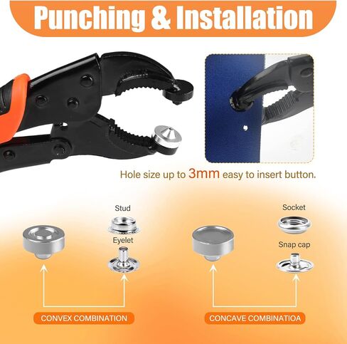 NVAAV 60-Set Snap Fastener Tool Kit, 15mm Metal Snap Buttons + Heavy Duty Pliers for Leather, Boat Cover Snaps, DIY Covers, and Canvas Snap Replacement in Kuwait