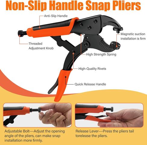 NVAAV 60-Set Snap Fastener Tool Kit, 15mm Metal Snap Buttons + Heavy Duty Pliers for Leather, Boat Cover Snaps, DIY Covers, and Canvas Snap Replacement in Kuwait