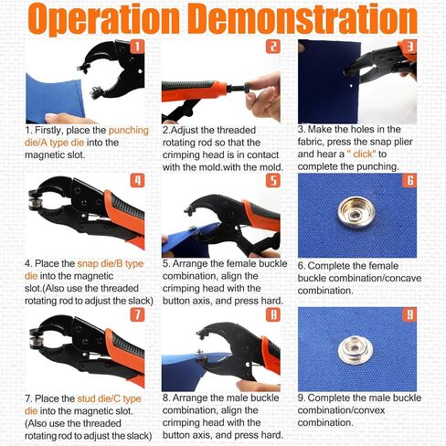 NVAAV 60-Set Snap Fastener Tool Kit, 15mm Metal Snap Buttons + Heavy Duty Pliers for Leather, Boat Cover Snaps, DIY Covers, and Canvas Snap Replacement in Kuwait