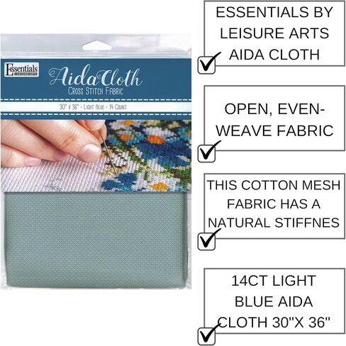 Essentials By Leisure Arts Aida Cloth, 14 Count, 15" x 18", Red Cross Stitch Fabric for Embroidery, Cross Stitch, Machine Embroidery and Needlepoint in Kuwait