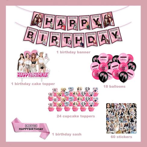 مجموعة لوازم حفلات اعياد الميلاد بي تي اس لفتيان بانجتان تتضمن لافتة - 1 زينة كيك - 24 قطعة علوية للكب كيك - 16 بالون - 40 ملصق in Kuwait