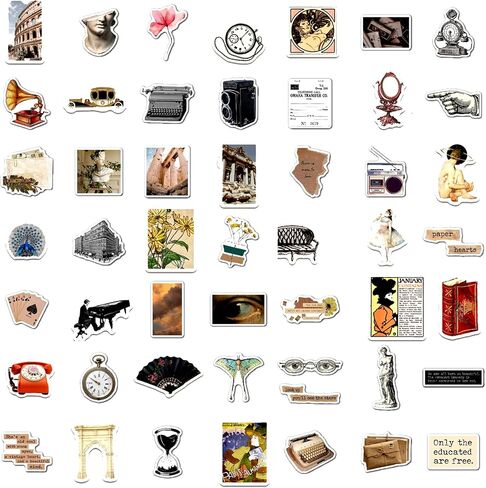 100 Pcs Aesthetic Vintage Vinyl Stickers - Scrapbook Journaling Laptop Water Bottles Waterproof Retro Stickers Skins & Decals, Adults DIY Craft Decor Nostalgic Theme Party Favor & Supplies in Saudi Arabia