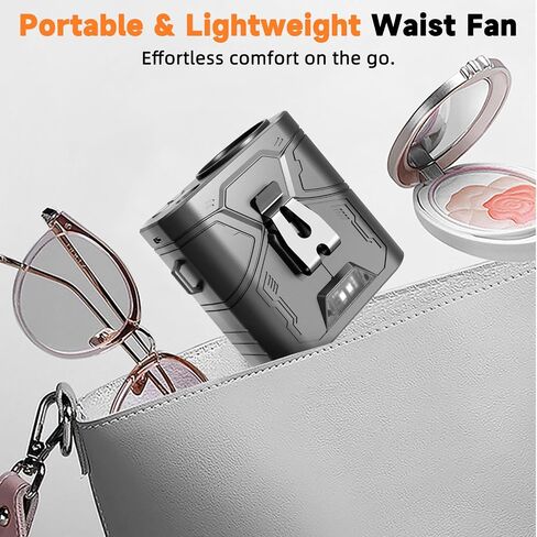 20000mAh Portable Waist Fan, Clip-On Wearable Belt Fan with 5-Speed 20000RPM Motor, Neck Hanging & Desktop Personal Fans, 60H Runtime, Hands-Free Mini Fans for Camping, Worksite, Outdoor Use in Saudi Arabia
