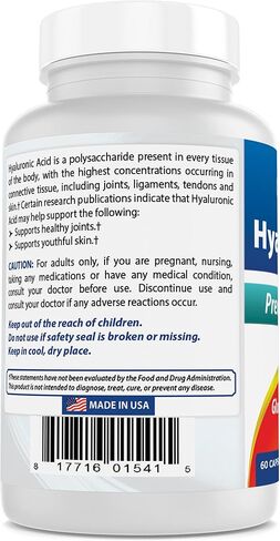 Best Naturals Hyaluronic Acid 100 mg 120 Capsules - Support Healthy Joints and Youthful Skin (859375002702) in Saudi Arabia