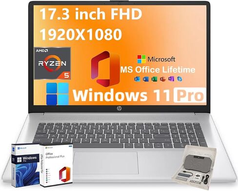 HP 17.3" FHD Laptop for Business & Students - w/External DVD Drive & Office Lifetime License, AMD Ryzen 5 7430U CPU, 250 Nits IPS Display, Webcam, Wifi6, Win 11 Pro (64GB RAM 2TB SSD) in Saudi Arabia