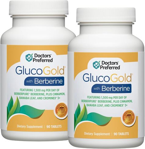 DOCTORS' PREFERRED GlucoGold with 1500 mg per Day of BerberPure Berberine, Concentrated Cinnamon, Chromium, Banaba Leaf Extract to Support Healthy Glucose and Lipid Levels (90 Tablets) in Kuwait