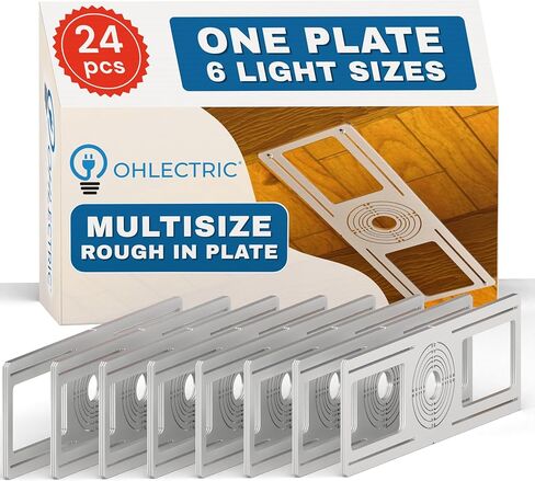 OHLECTRIC Recessed Light Mounting Plate, Rough-in Plates. Multi-Size 2" 3" 3¾" 4" 5" 6" Adjustable Holes w/ Alignment Notches, Recessed LED 26" x 8.3" Pre-Construction Fixture Support Plate (48 Pack) in Kuwait