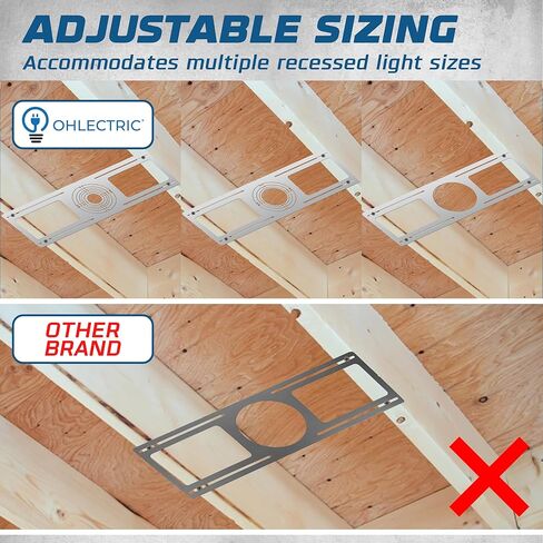 OHLECTRIC Recessed Light Mounting Plate, Rough-in Plates. Multi-Size 2" 3" 3¾" 4" 5" 6" Adjustable Holes w/ Alignment Notches, Recessed LED 26" x 8.3" Pre-Construction Fixture Support Plate (48 Pack) in Kuwait