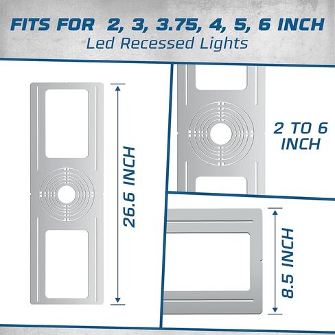 OHLECTRIC Recessed Light Mounting Plate, Rough-in Plates. Multi-Size 2" 3" 3¾" 4" 5" 6" Adjustable Holes w/ Alignment Notches, Recessed LED 26" x 8.3" Pre-Construction Fixture Support Plate (48 Pack) in Kuwait