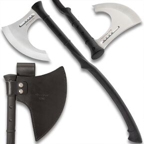 HONSHU Karito Battle Axe with Leather Sheath - 7Cr13 Stainless Steel Blade, Impact-Resistant Injection-Molded Nylon Handle, EDM Textured - Tradition and Innovation - Great for Breaching - Length 27"