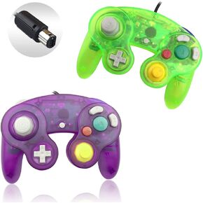 Reiso 2 Packs NGC Controllers Classic Wired Controller for Wii Gamecube(Clear Purple and Moss Green)