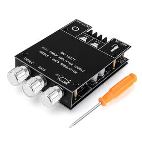 ZK-1002T Bluetooth 5.0 Amplifier Board, 200W 2.0 Dual Channel Stereo AMP, HiFi Subwoofer Audio Amp DC 12-24V with Treble and Bass Control BT and AUX Inputs for DIY Speakers, Password Free