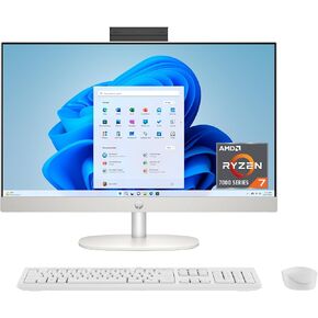 HP 23.8 inch All-in-One Desktop PC, FHD Touchscreen, AMD Ryzen 7 7730U, 16 GB RAM, 512 GB SSD, AMD Radeon Graphics, Windows 11 Home, Shell White, 24- cr0190 (2025)