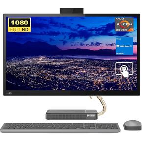 Lenovo IdeaCentre 5 AIO, 23.8" FHD Touchscreen All-in-One Desktop, AMD Ryzen 7 5700U Processor, 16GB RAM, 256GB SSD+1TB HDD, WiFi6, Bluetooth, Webcam, Wireless Keyboard & Mouse, Windows 11 Home, Grey