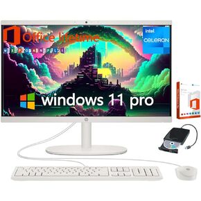 HP 21.5" FHD All-in-One Desktop Computer -w/Office Lifetime & Win 11 Pro | FHD Anti-Glare Display | HDMI | WiFi6 | Webcam | Wired Keyboard & Mouse | 32GB RAM + 1TB SSD