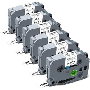6-Pack P Touch Label Tape, TZe TZ Tape 12mm 0.47 Laminated White Compatible with Brother P Touch Label Maker Tape TZe-231 TZe231 Ptouch Refill for PT-H110 D220 D210 1280 1290 2040, Black on White