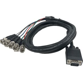 6-Feet Shielded D-Sub 15-in VGA Male to 5 BNC Male RGBHV Breakout Cable