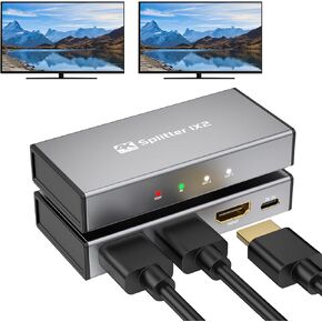 HDMI Splitter 1 in 2 Out, 4K Ultra HD HDMI 2.0 Switch - Supports 3D, 1080P Full HD, HDCP 2.2 - Dual Monitor Adapter for Xbox, PS5, PS4, Fire Stick, Roku, Blu-ray, HDTV, PC