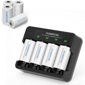 POWEROWL 8 Count Rechargeable D Batteries with Charger Kit, 10000mAh, 1.5V, 1A