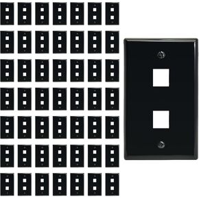 2 Port Keystone Jack Wall Plate with Smooth Face (10-Pack, Black)