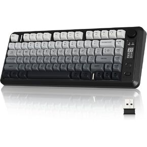 Ziyou Lang M75 لوحة مفاتيح ألعاب لاسلكية ، بطارية RGB ذات الإضاءة الخلفية 2000 مللي أمبير في الساعة ، غشاء صغير ، لكن لوحة مفاتيح ميكانيكية مع عرض ذكي ومقبض ، مفاتيح متدرج PBT للكمبيوتر الشخصي ، Mac-Moonlit Night