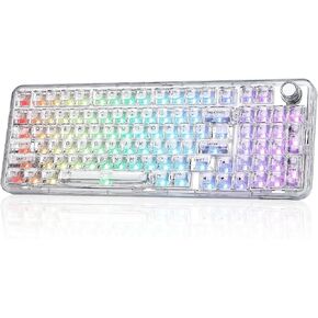 YUNZII X98 QMK/VIA Wireless Mechanical Gaming Keyboard with Knob,Tri-Mode BT5.0/USB-C/2.4GHz Hot Swappable Keyboard,Pre-lubed Switches Gasket Mount RGB Backlit for Wins/Mac (Pink, Snow Switch)
