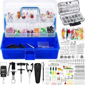 466 Pcs Fishing Tool Kit with 3 Tackle Box with Tackle Included, lures Hooks Sinkers Hook Remover Tool Accessories Kit Pliers Gear and Equipment Fishing Gifts for Men for Bass Trout Salmon