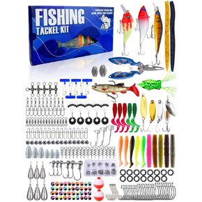 Bass Fishing Tackle Accessories Kit, Waterproof Tackle Box with Accessories Set, Include Floats Sinkers Weights Hooks Swivels Snaps Beans, Gift for Anglers, Fishing Starter Kit Box 397Pcs