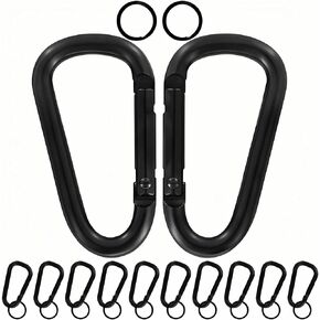 Heavy Duty Aluminum D Carabiner Clips & Key Rings, Black Corrosion Resistant Keychain for Keys, Outdoor Sports, Hiking, Camping, Fishing & Hanging Gear