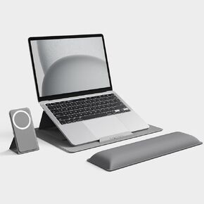 HUANUO Magnetic Laptop Stand for 10-17" Laptops, Portable Foldable Laptop Riser with Phone Holder & Wrist Cushion, Adjustable Ergonomic Computer Stand Desktop Riser, Dark Grey