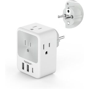 2 Prong to 3 Prong Outlet Adapter, TESSAN US to Japan Travel Plug Adapter with 4 AC Outlets, Japanese Power Adaptor with 3 USB Ports (1 USB C), Type A Plug for USA to Canada Mexico Philippines China