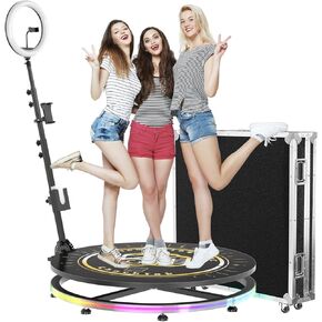 MWE 360 Photo Booth Machine للحفلات مع علبة الطيران ، تطبيق البرمجيات عن بُعد أوتوماتيكي 360 ، كشك فيديو Camera Camera for 2-4 أشخاص (مربع الضوء ، 27 بوصة)