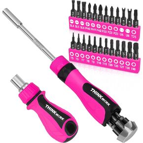 32-in-1 Ratcheting Screwdriver Set, 90&240mm Ergonomic Cushion Grip Handles, Includes Torx, Phillips, U-shape, Pozi, Slotted, Hex Bit Set for Women Men DIY Office & Home Repair, 32PCS Hand Tools Kit