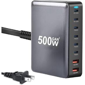 500W USB C Fast Charging Station Hub, 8 Port Multi USB C Charger Block GAN III Fast Charging Brick Charger for Multiple Devices 100W PD3.0 PPS Compatible with MacBook Pro/Air/iPad iPhone 16/15/14/13