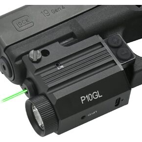 HiLight P10GL 500 lm Strobe Pistol Flashlight & Green Laser Sight Combo (USB Rechargeable: Built-in Battery + USB Charging Cord)