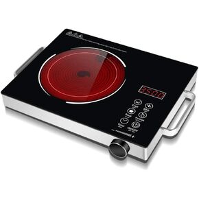 Portable Electric Stove 110V, 3500W Electric Hot Plate with Handle, Ceramic Infrared Countertop Burner, Knob Control Single Burner Electri Cooktop, Timer, Safety Lock