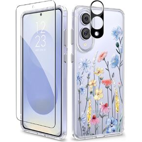GVIEWIN for Samsung Galaxy S25 Edge Case, with Screen & Camera Lens Protector [Non Yellowing] Floral Clear Slim Bumper Shockproof Protective Women Phone Cover for S25 Edge 6.7", Vibrant Spring