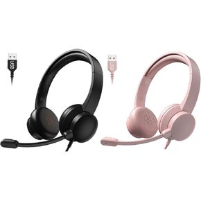USB Headset with Microphone for PC, Wired Headphones with Mic USB Headset with Noise Cancelling Microphone, Computer Headset with Microphone for Home Office Online Class Teams Skype