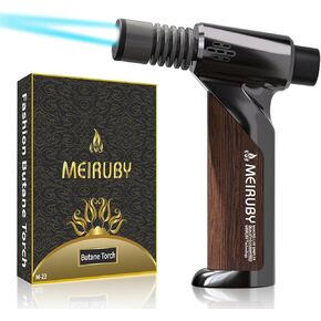 Butane Torch Lighter with Adjustable Jet Flame and Safety Lock, Refillable Portable Culinary Blow Torch for Kitchen Cooking, Baking, BBQ, Welding & Camping